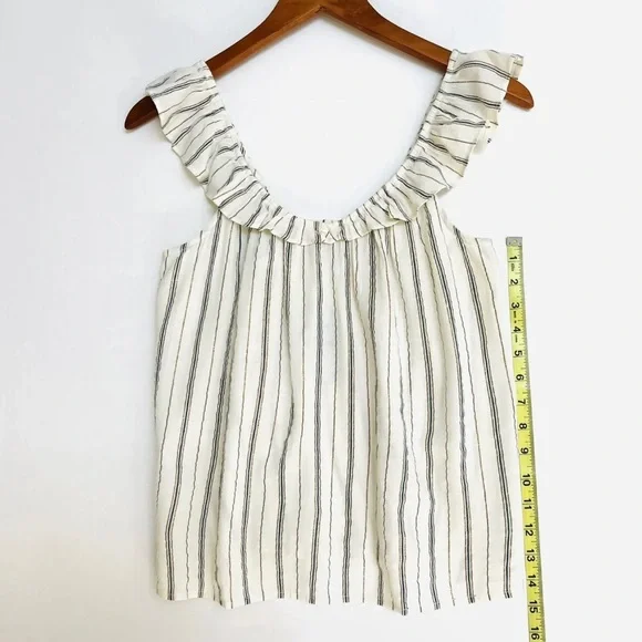 LOFT Sleeveless V Neck Top XS Petite Off White Blue Copper Stripes Lightweight - Picture 8 of 10